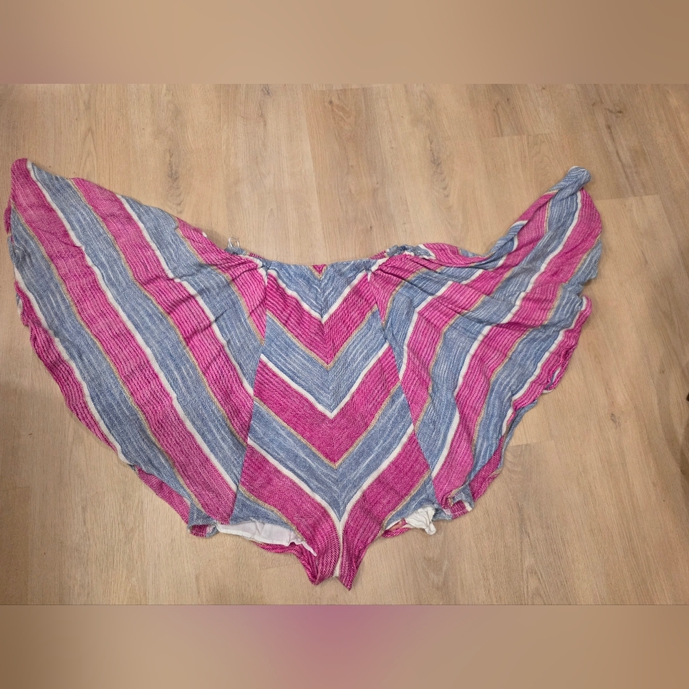 Free People- Pink & Blue Striped Embroidered Boho Romper - Picture 9 of 11